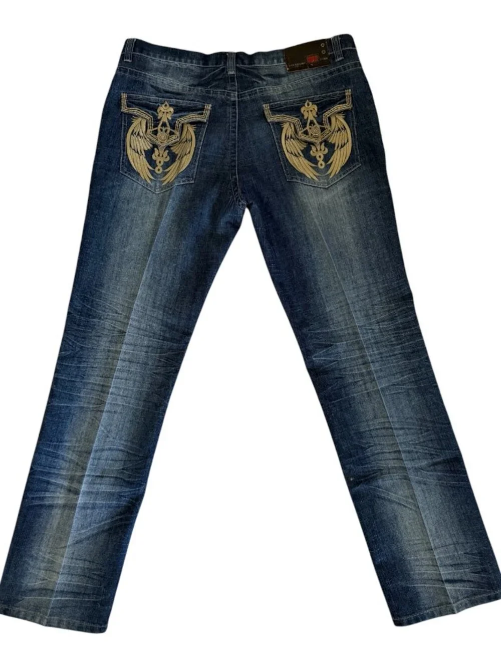 Raw Blue The Denim Kruz Premium Jeans Men's 38x34 Embroidered Angel Wings Y2K